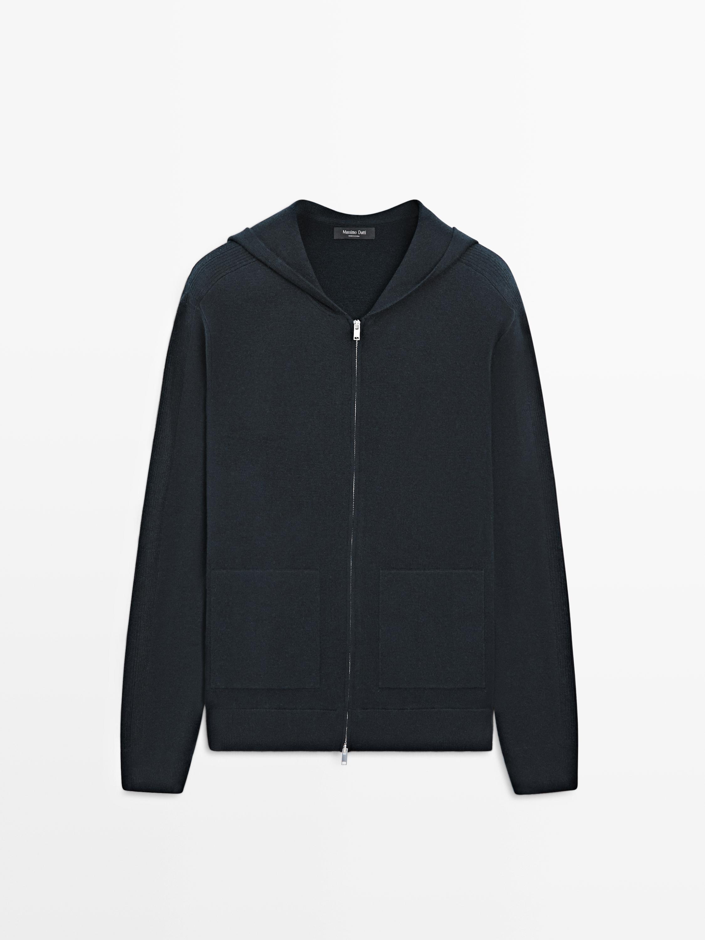 Zip-up knit cardigan with hood